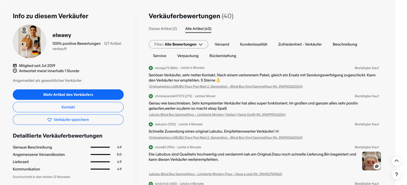 eBay Elwawy Labubu Bewertung